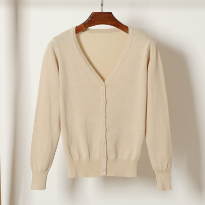 High quality Cardigan Sweater Women Solid Color V-Neck Long Sleeve Crochet Knit Sweater Coat
