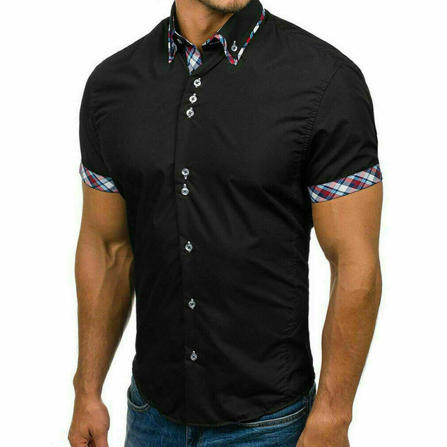 2021 High quality Men Short Sleeve Slim Fit Cotton Dress Shirts Men Black Office Formal Men Shirt Plus Size 3XL