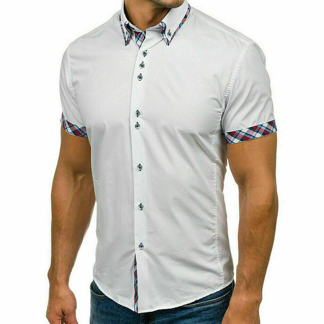 2021 High quality Men Short Sleeve Slim Fit Cotton Dress Shirts Men Black Office Formal Men Shirt Plus Size 3XL
