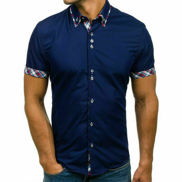 2021 High quality Men Short Sleeve Slim Fit Cotton Dress Shirts Men Black Office Formal Men Shirt Plus Size 3XL