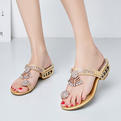 2021 High quality Ladies Sandals Summer Casual Sandals Women PearlFlat Bohemian Style Beach Sandal Slippers