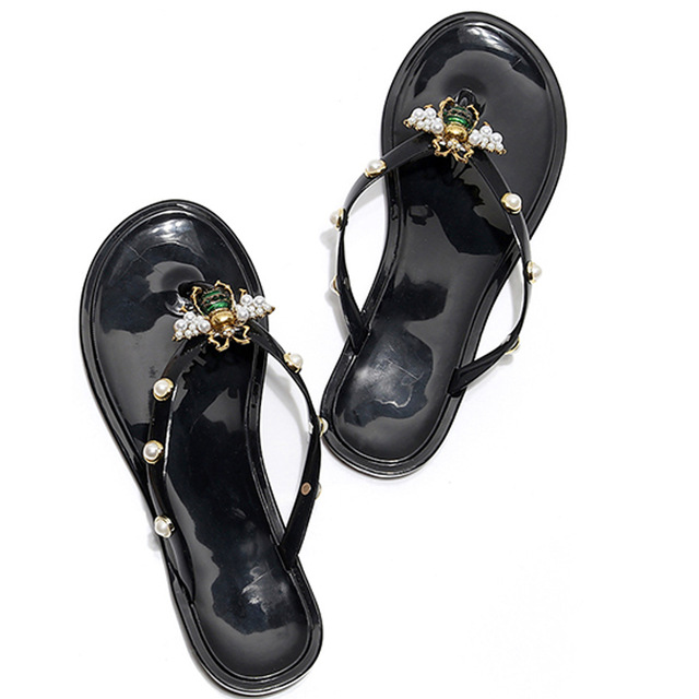 High quality Summer Women Little Bee Flip Flops Pearl Beach Flat Sandals Outdoor Casual Slippers Lady Wild Shoes