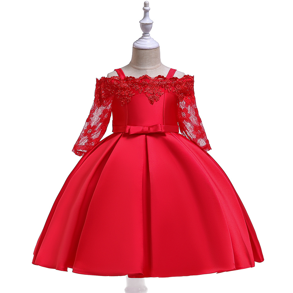 Mother&apos;s Day gift Girls Shoulderless Half Sleeve Gown Satin Elegent Lace Girls Pageant Dresses
