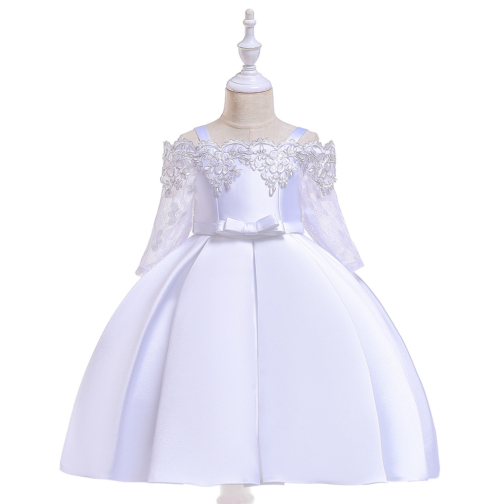 Mother&apos;s Day gift Girls Shoulderless Half Sleeve Gown Satin Elegent Lace Girls Pageant Dresses
