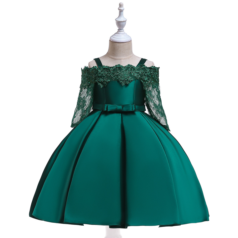 Mother&apos;s Day gift Girls Shoulderless Half Sleeve Gown Satin Elegent Lace Girls Pageant Dresses