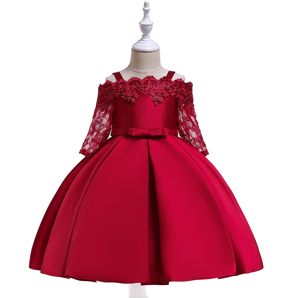 Mother&apos;s Day gift Girls Shoulderless Half Sleeve Gown Satin Elegent Lace Girls Pageant Dresses
