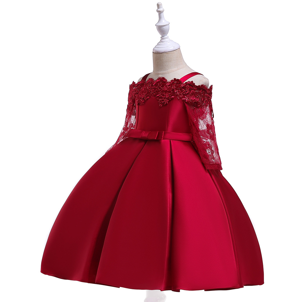 Mother&apos;s Day gift Girls Shoulderless Half Sleeve Gown Satin Elegent Lace Girls Pageant Dresses