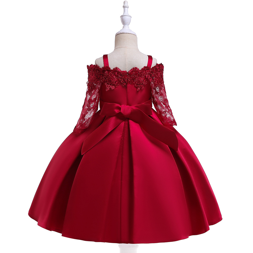 Mother&apos;s Day gift Girls Shoulderless Half Sleeve Gown Satin Elegent Lace Girls Pageant Dresses