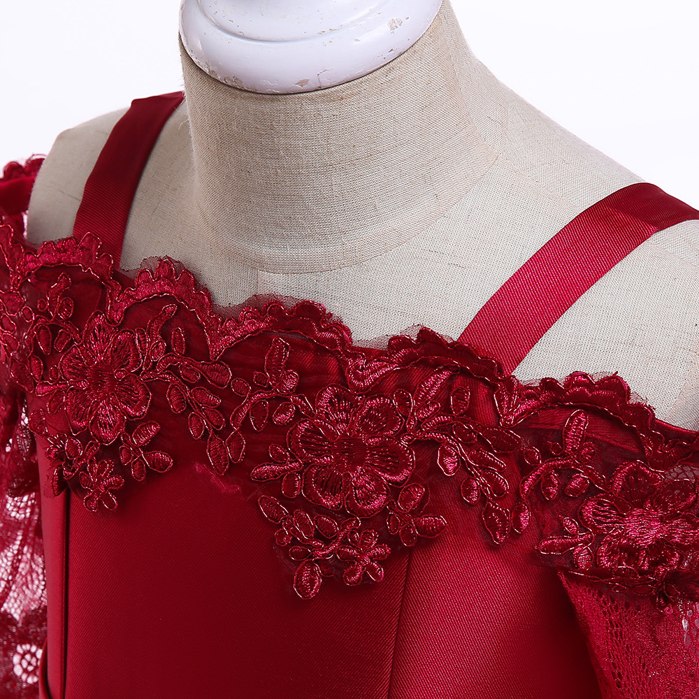 Mother&apos;s Day gift Girls Shoulderless Half Sleeve Gown Satin Elegent Lace Girls Pageant Dresses