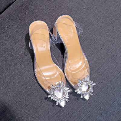 High quality Diamond PVC Transparent Pumps Sexy Pointed Toe High Heel Sandals Perspex Crystal Heel Party Shoes