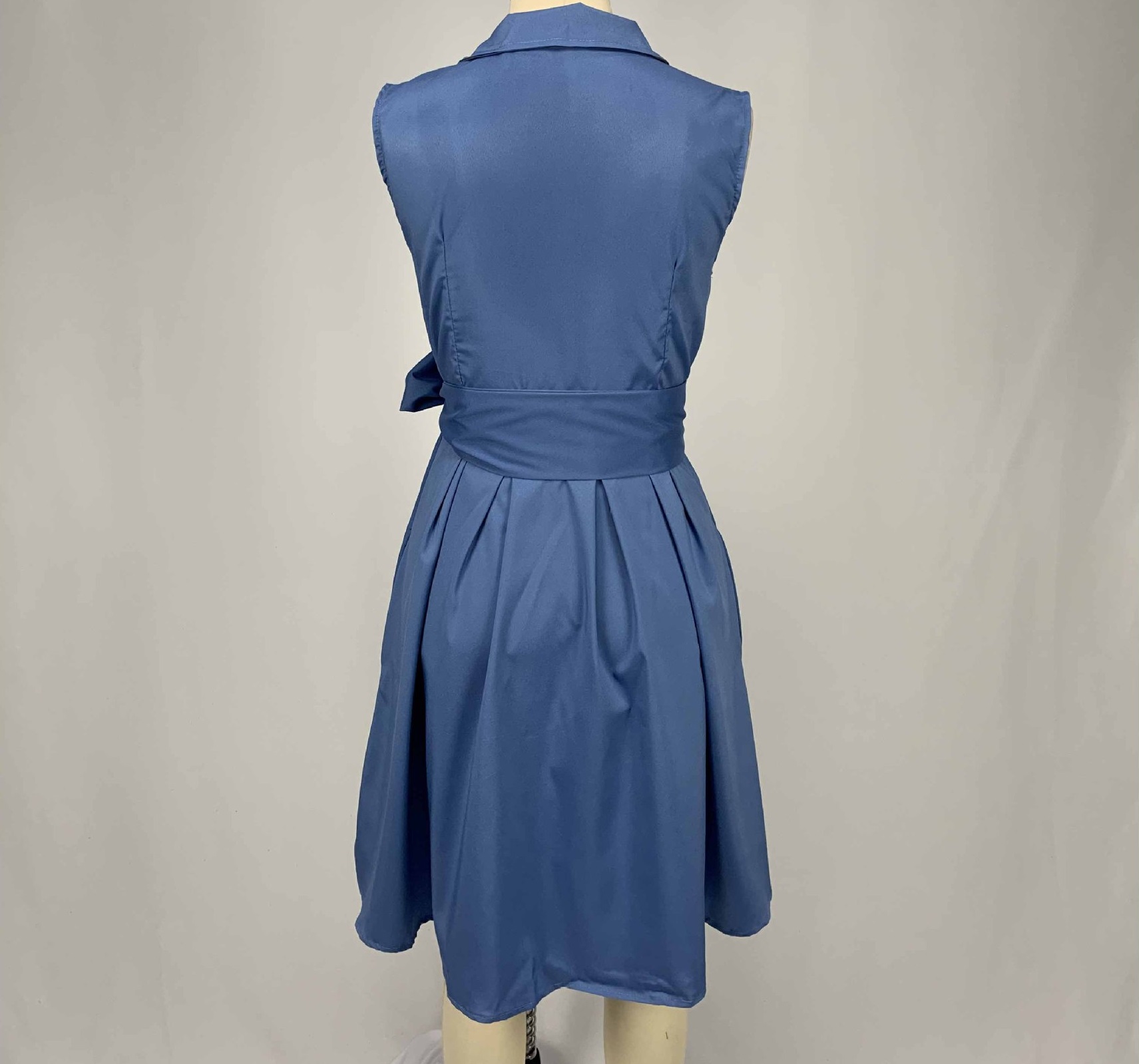 High quality Casual Women Dress Sleeveless Notched Navy Blue Dress Sashes Summer A-line Beach Maxi