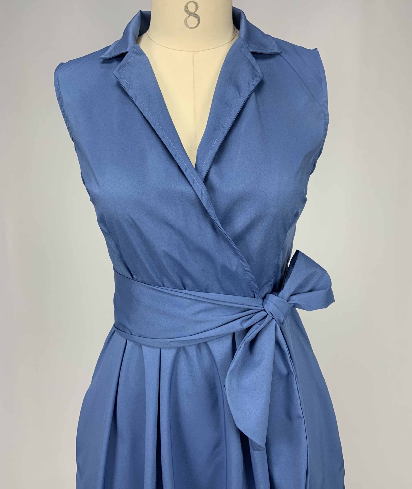 High quality Casual Women Dress Sleeveless Notched Navy Blue Dress Sashes Summer A-line Beach Maxi