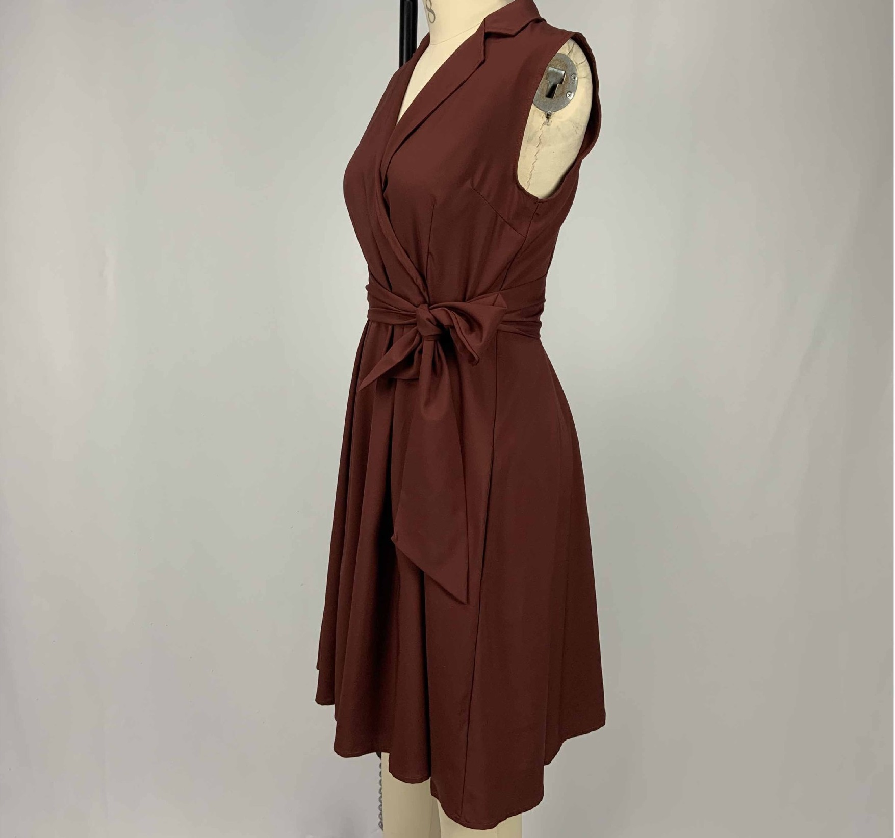 High quality Casual Women Dress Sleeveless Notched Navy Blue Dress Sashes Summer A-line Beach Maxi