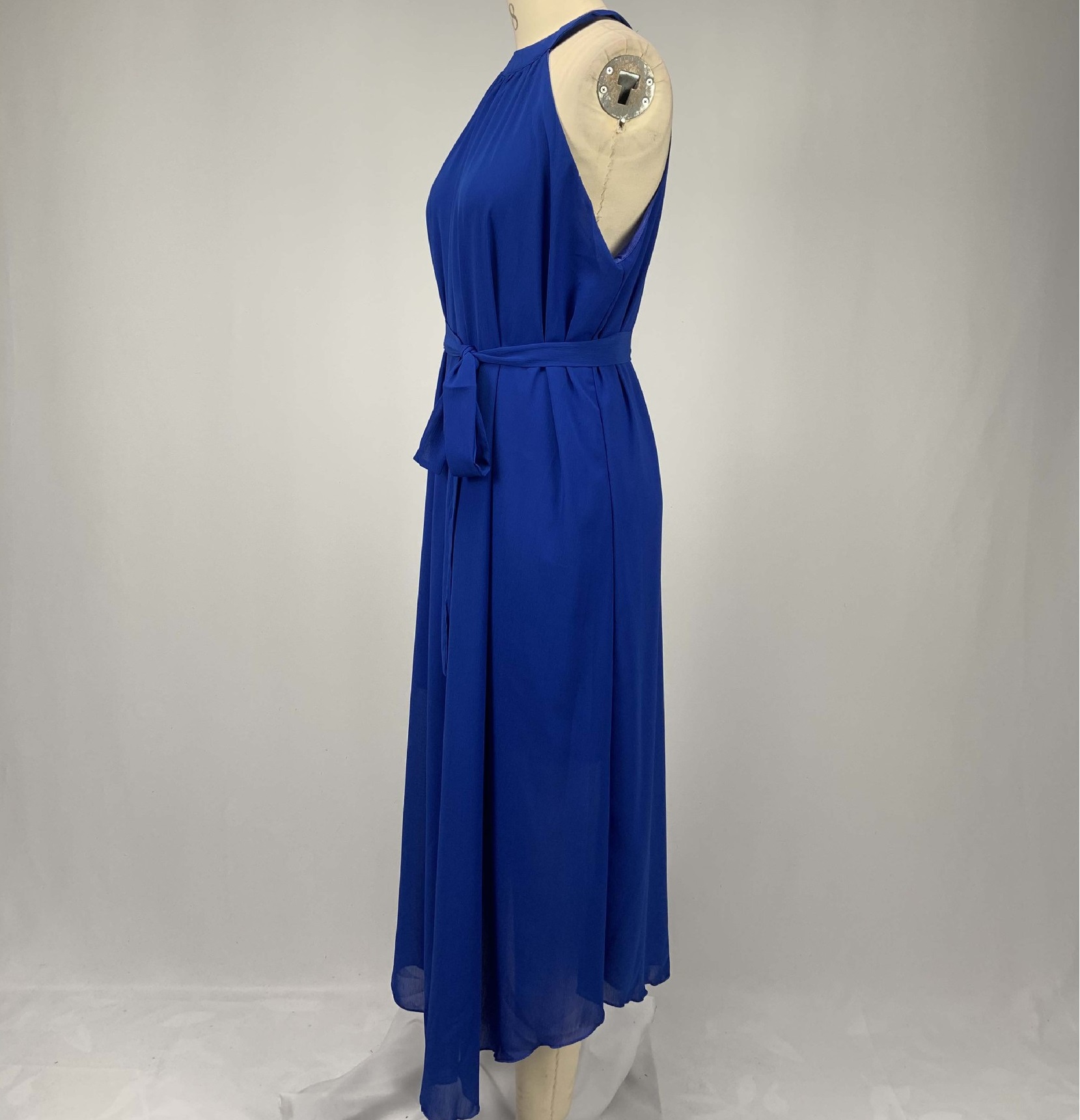 High quality Plus Size Womens dress Summer Solid Color Pleated Chiffon Sleeveless Belted Maxi party Dress