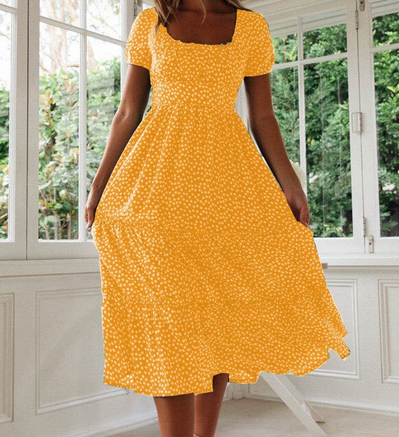 High quality Women Summer Dresses Women Casual Bohemian Short Sleeve Square Neck Wrap Boho Maxi dress