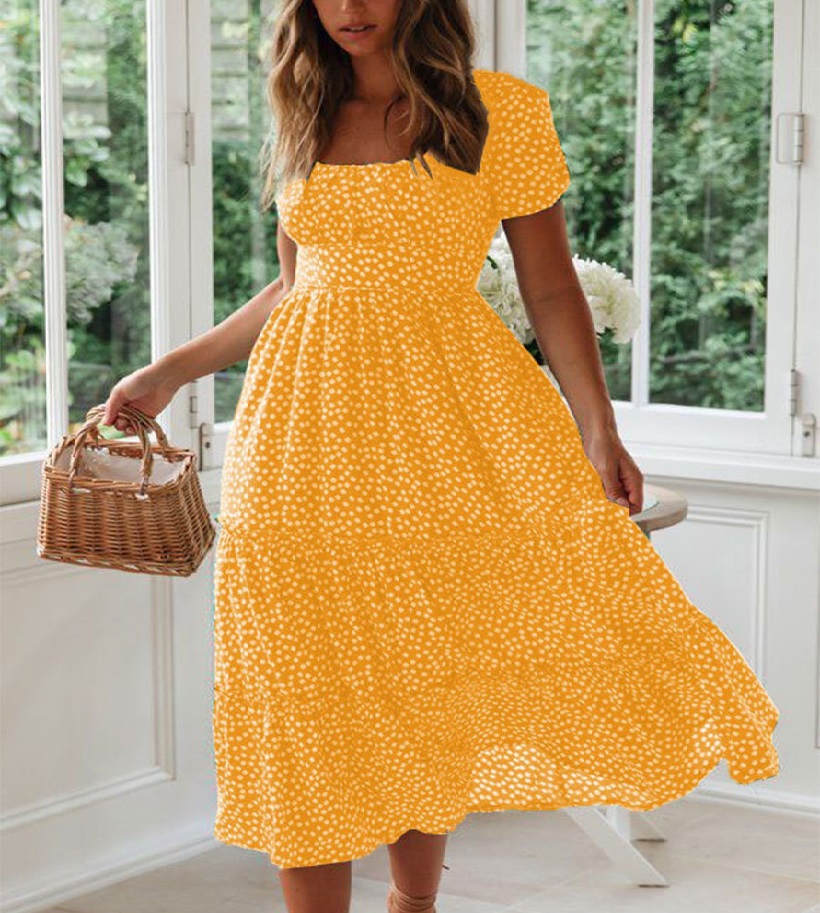 High quality Women Summer Dresses Women Casual Bohemian Short Sleeve Square Neck Wrap Boho Maxi dress