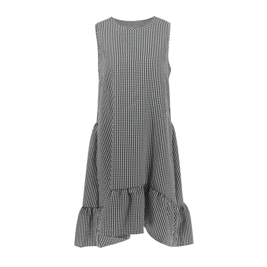 High quality Women Summer Dresses Plaid Print Chiffon Sleeveless Casual Beach Mini Dress Sundress Women dress