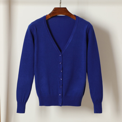 High quality Cardigan Sweater Women Solid Color V-Neck Long Sleeve Crochet Knit Sweater Coat