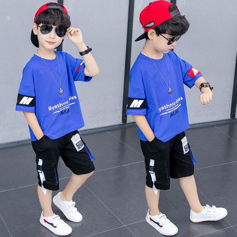 2021 High quality Children's wear boy's summer suits summer handsome sports short sleeve big children's fashion