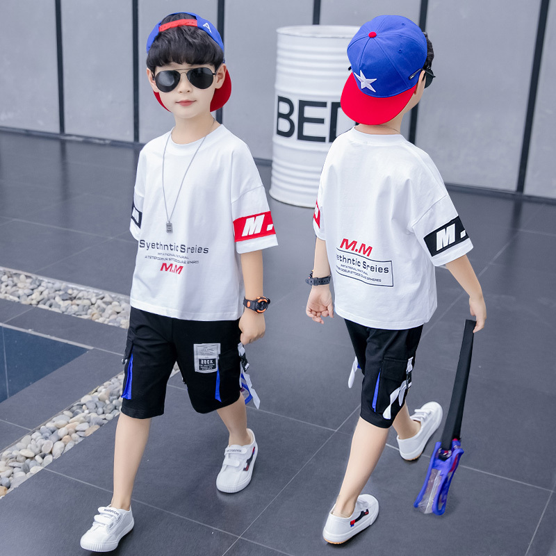 2021 High quality Children's wear boy's summer suits summer handsome sports short sleeve big children's fashion