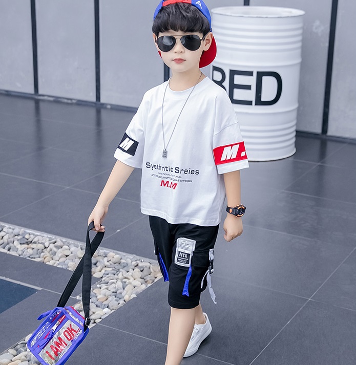 2021 High quality Children's wear boy's summer suits summer handsome sports short sleeve big children's fashion