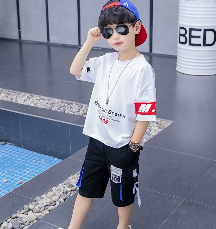 2021 High quality Children's wear boy's summer suits summer handsome sports short sleeve big children's fashion