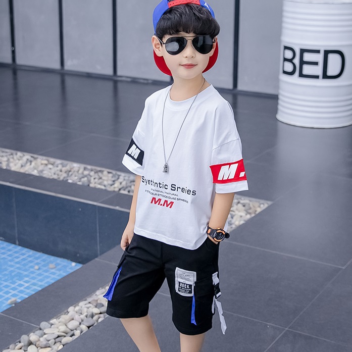 2021 High quality Children's wear boy's summer suits summer handsome sports short sleeve big children's fashion