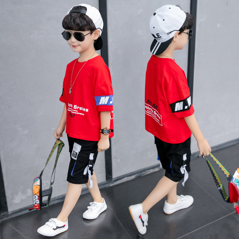 2021 High quality Children's wear boy's summer suits summer handsome sports short sleeve big children's fashion