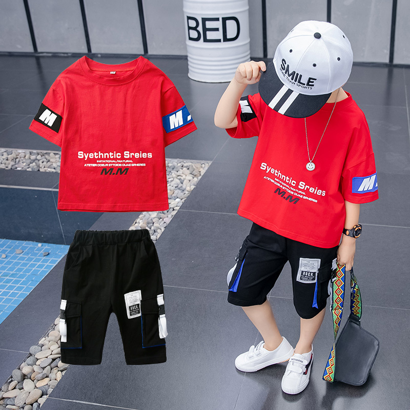 2021 High quality Children's wear boy's summer suits summer handsome sports short sleeve big children's fashion