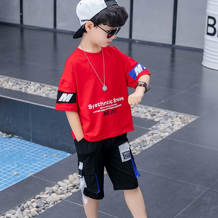 2021 High quality Children's wear boy's summer suits summer handsome sports short sleeve big children's fashion