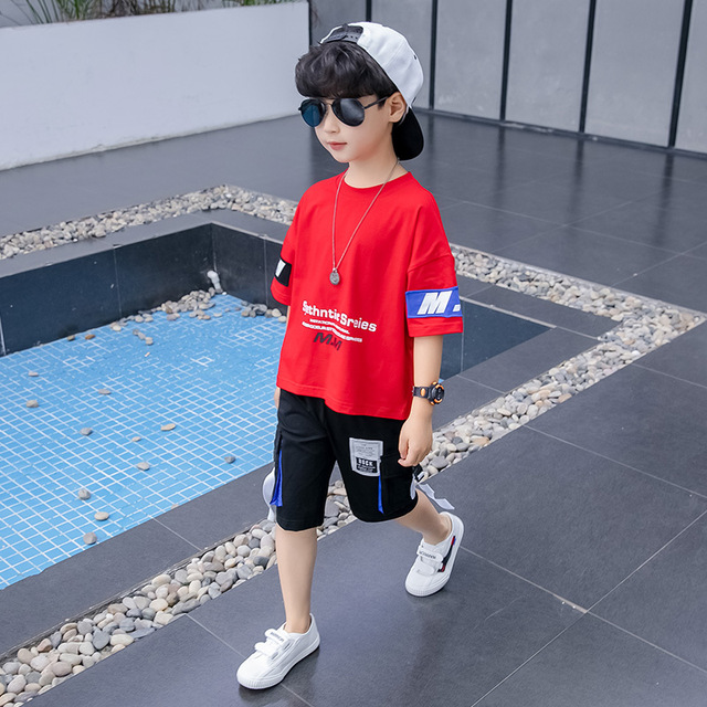 2021 High quality Children's wear boy's summer suits summer handsome sports short sleeve big children's fashion