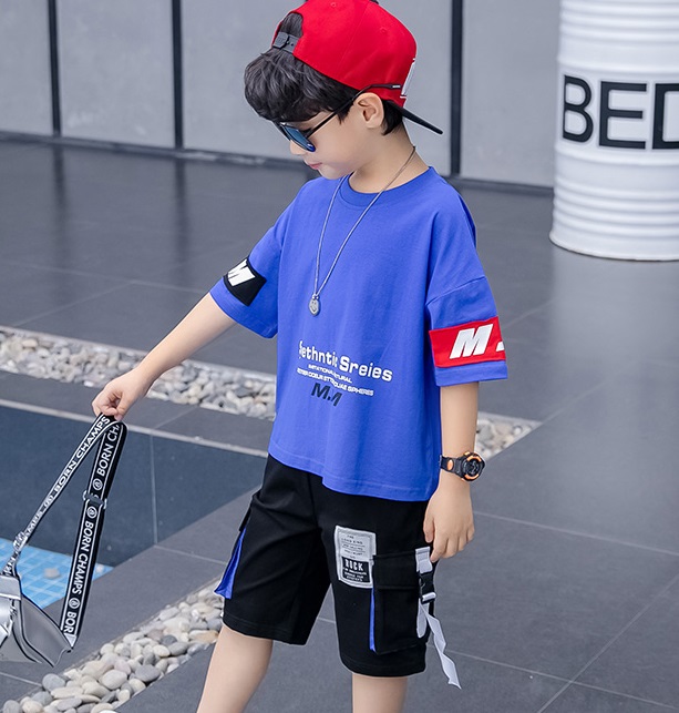 2021 High quality Children's wear boy's summer suits summer handsome sports short sleeve big children's fashion