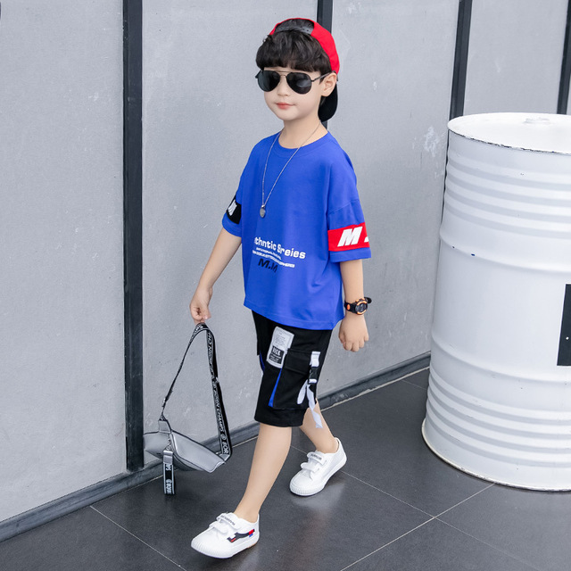 2021 High quality Children's wear boy's summer suits summer handsome sports short sleeve big children's fashion