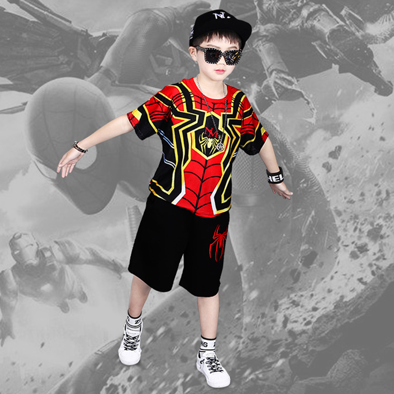 High quality Kids Boys Two-piece Suit Boy's Spider-Man Suits Hero Big Boy Short Sleeve T-shirt Summer suits