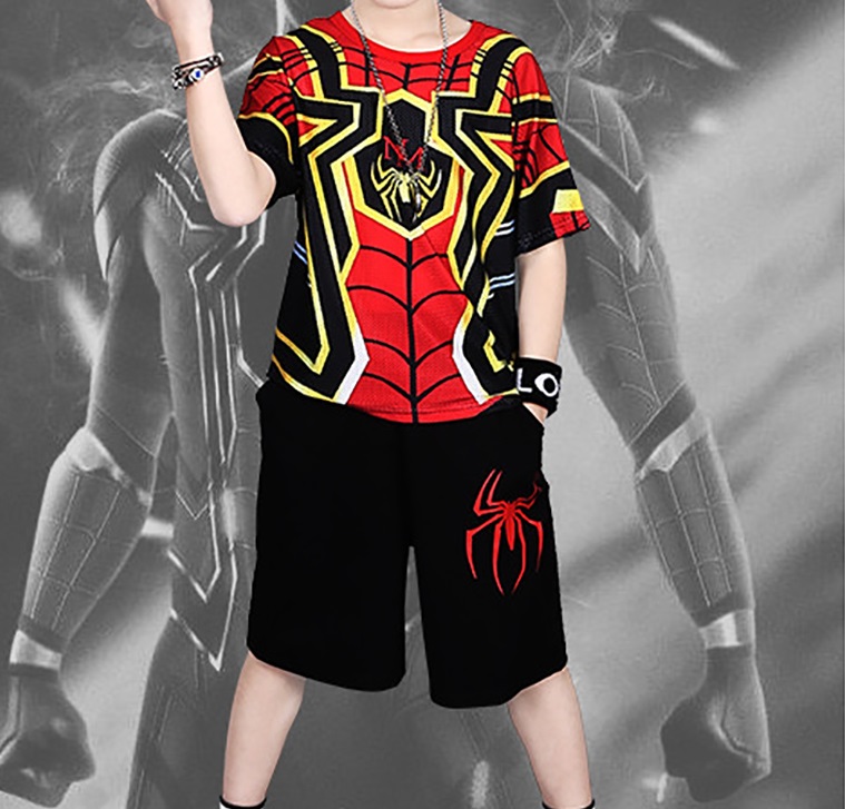 High quality Kids Boys Two-piece Suit Boy's Spider-Man Suits Hero Big Boy Short Sleeve T-shirt Summer suits