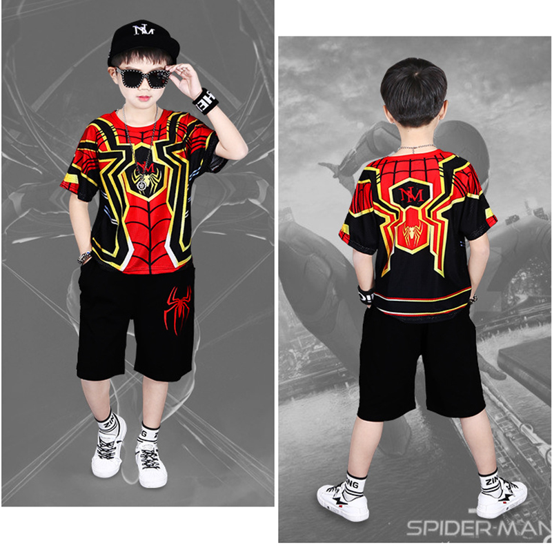 High quality Kids Boys Two-piece Suit Boy's Spider-Man Suits Hero Big Boy Short Sleeve T-shirt Summer suits