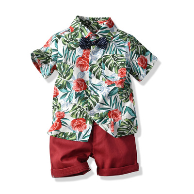 High quality Boy Clothing Sets Summer Kids Boys Clothes Shorts Sleeve Floral 2PCS Outfits Suit Children Clothing