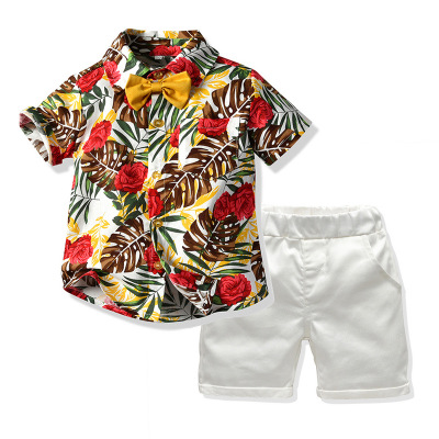 High quality Boy Clothing Sets Summer Kids Boys Clothes Shorts Sleeve Floral 2PCS Outfits Suit Children Clothing