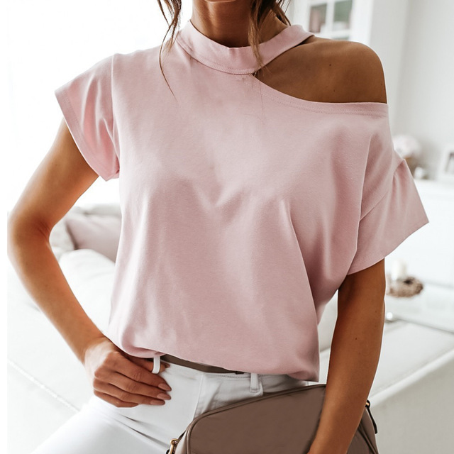 2021 High quality Off Shoulder Solid Color Blouse Women Shirts New Summer Short Sleeve Tops