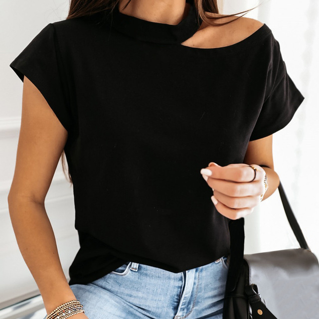 2021 High quality Off Shoulder Solid Color Blouse Women Shirts New Summer Short Sleeve Tops