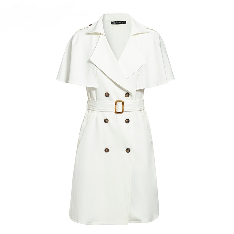 2021 High quality Simplee Solid ruffled sleeve women blazer dresses Elegant sash belt office ladies trench V-neck