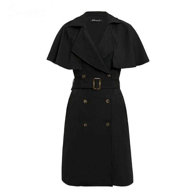 2021 High quality Simplee Solid ruffled sleeve women blazer dresses Elegant sash belt office ladies trench V-neck