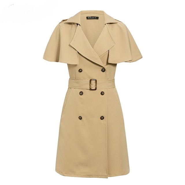 2021 High quality Simplee Solid ruffled sleeve women blazer dresses Elegant sash belt office ladies trench V-neck