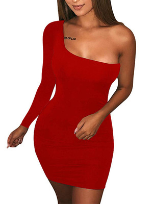 High quality Women's Casual Basic One Shoulder Tank Top Bodycon long sleeve sleeveless Mini Club Dresses