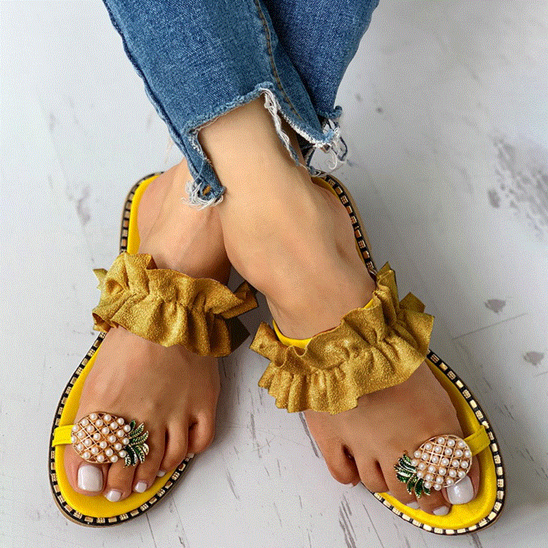 2021 High quality Women Sandals Slippers Shoes Flat Flip Flops String Bead Summer Fashion Wedges Woman Slides Pineapple Lady Casual Mujer