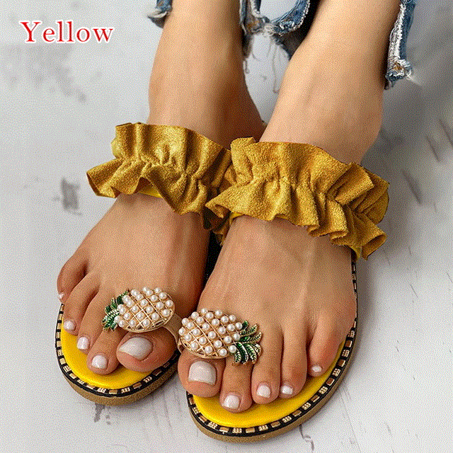 2021 High quality Women Sandals Slippers Shoes Flat Flip Flops String Bead Summer Fashion Wedges Woman Slides Pineapple Lady Casual Mujer