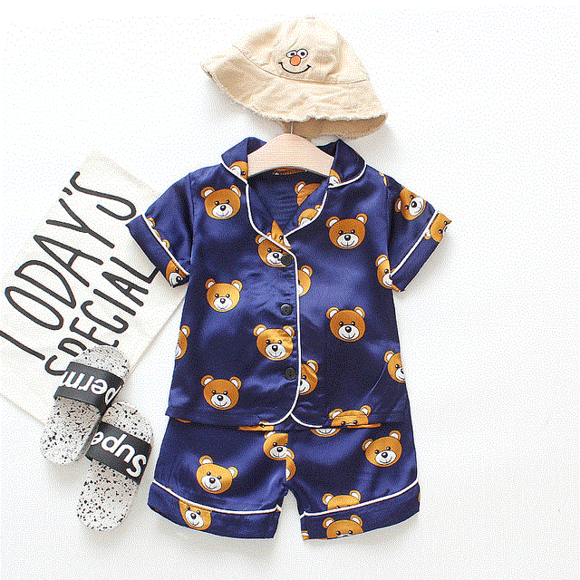 High quality Children's pajamas set Baby suit Kids Clothes Toddler Boys Girls Ice silk satin Cartoon printing Tops Pants Set home Wear