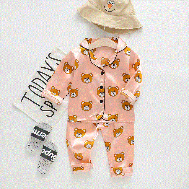 High quality Children's pajamas set Baby suit Kids Clothes Toddler Boys Girls Ice silk satin Cartoon printing Tops Pants Set home Wear