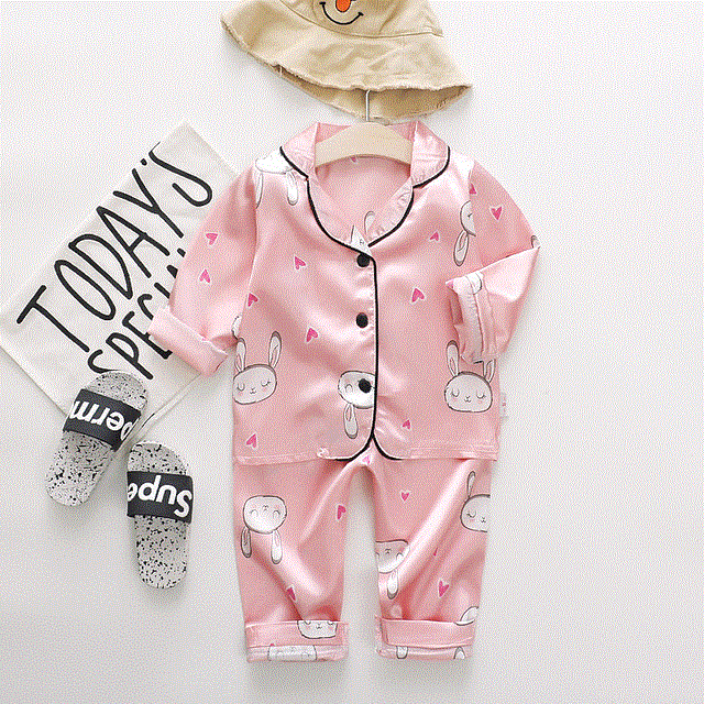 High quality Children's pajamas set Baby suit Kids Clothes Toddler Boys Girls Ice silk satin Cartoon printing Tops Pants Set home Wear