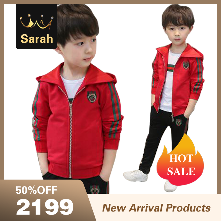 2021 High quality Children Clothes Set Spring Boys Hooded Jacket T-shirt Sports Pants 3Pcs/Suit